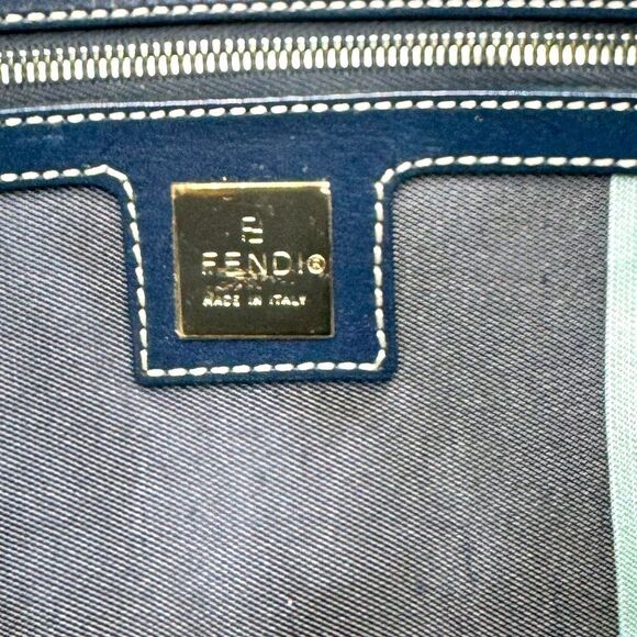 Fendi Mama Double Flap Navy Blue Canvas Limited Edition Baguette Preloved Purse - Picture 15 of 16